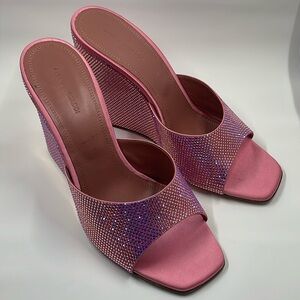 AMINA MAUDDI - LUPITA embellished satin wedge sandals - pink/coral sz 41 *BNWOB*